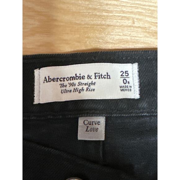Abercrombie & Fitch 90's Straight Black Ultra High Rise Denim Jeans Pants Sz 25 - Picture 4 of 4